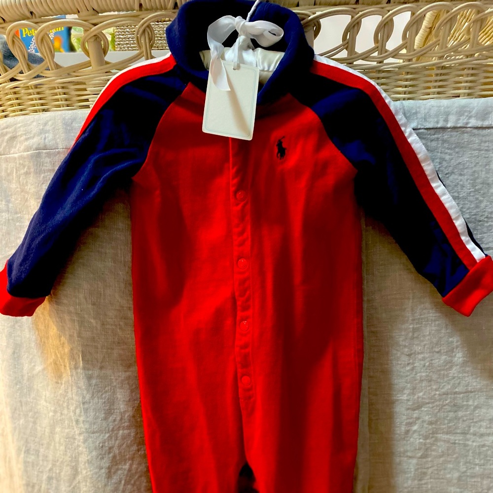 Cotton Jersey Footed Coverall. Size 9M. Red. Perfect condition!